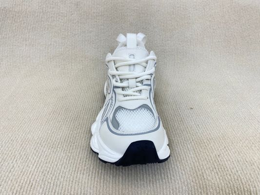 Women white leather sneakers with script and breathable mesh upper lacing PU